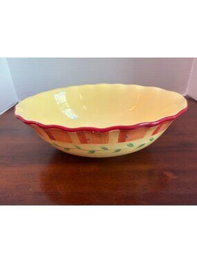 Pfaltzgraff Napoli 11" Oval Serving Bowl, Hand-Painted Fluted and Scalloped Edge